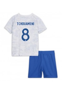 Ranska Aurelien Tchouameni #8 Jalkapallovaatteet Lasten Vieraspeliasu MM-kisat 2022 Lyhythihainen (+ Lyhyet housut)
